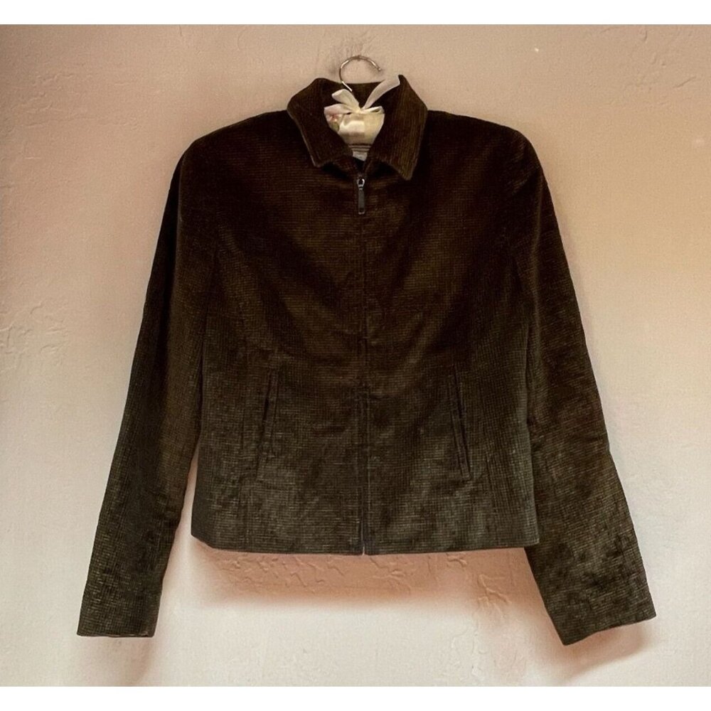 Carlisle Womens Textured Silk Blend Zip Front Jacket Size 2 Black/Gold Lined